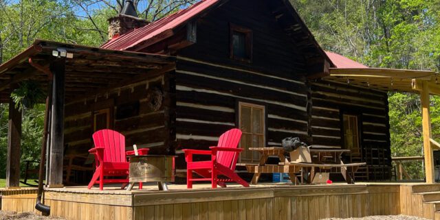 off grid log cabin